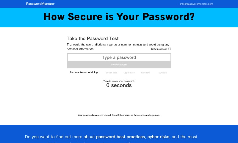 测下你的密码强度： PasswordMonster